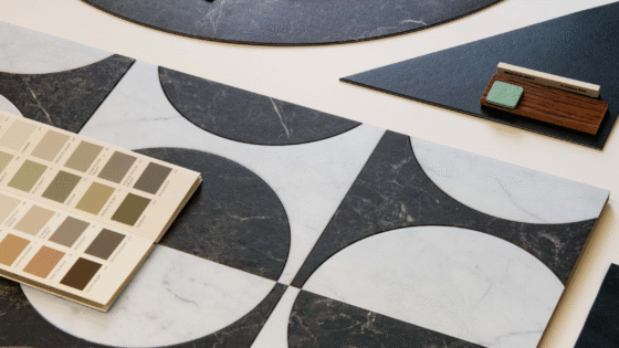 Black and white monochromatic tile look LVT hospitality flooring