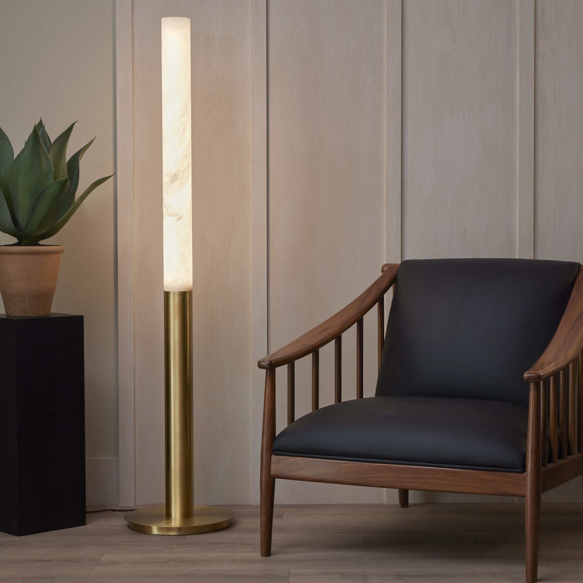 Alabaster floor lamp with brass base