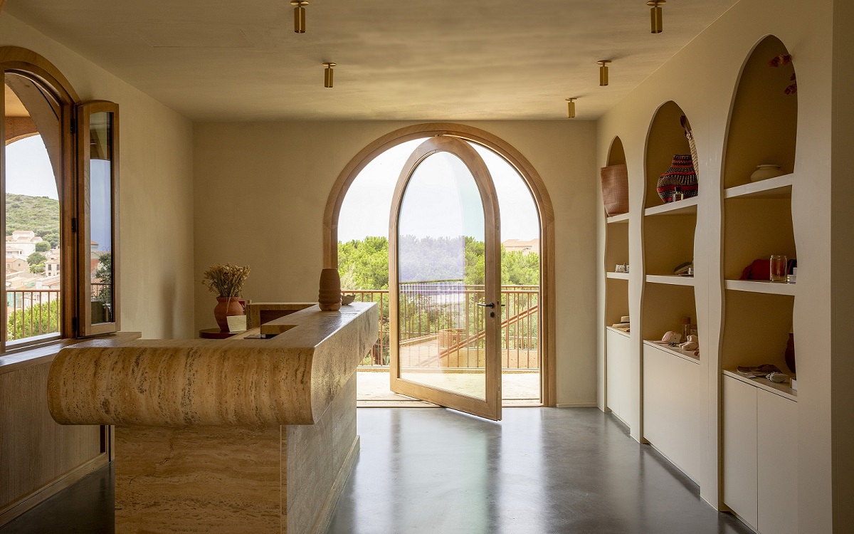 reception and pivot hinge door with views across corsica