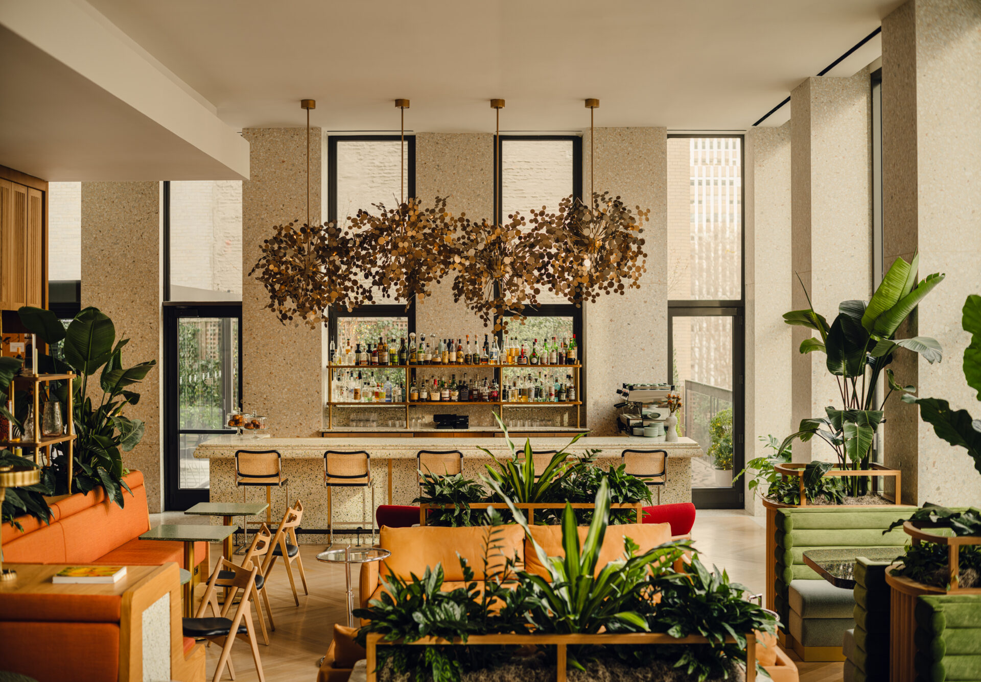 Photography Credits: PION StudioView looking towards bar and external terrace Dining Chairs: CH29 Sawbuck Chair designed by Hans Wegner from Carl Hansen & Son Bar Stools: Cesca Counter Stool designed by Marcel Breuer from Knoll International
