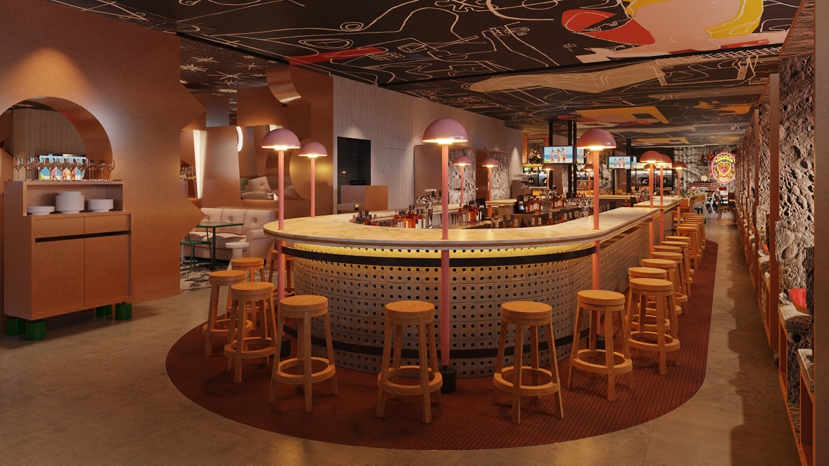 the curved central bar in Mama shelter Zurich