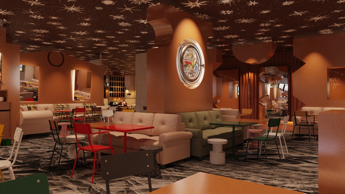 restaurant in Mama shelter Zurich with clock motif