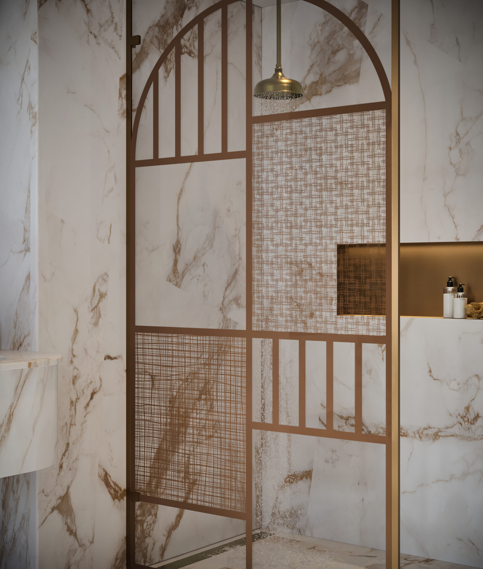 art deco style shower screen in brass Majestic_Monaco_Vignette