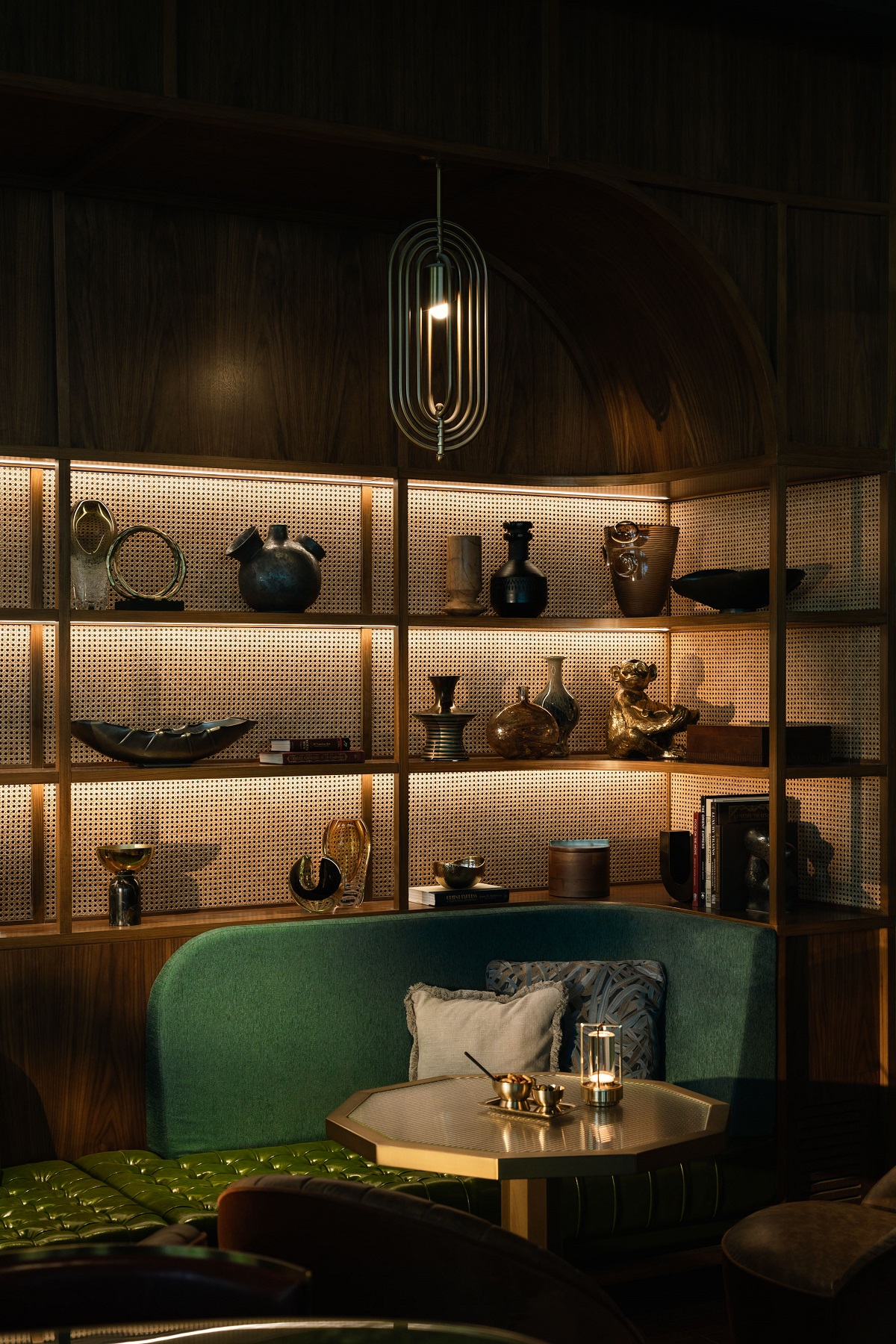 curated shelves with lighting in Rosewood Doha