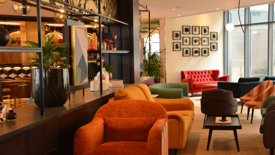 lobby area of Hotel Indigo with wallcoverings by Newmor