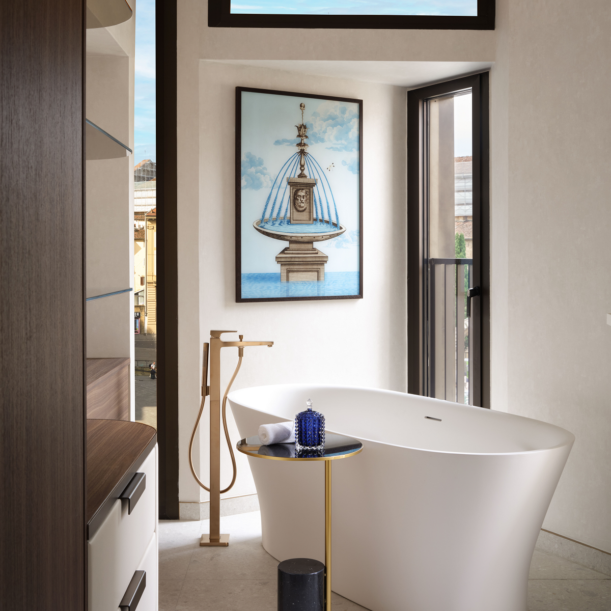 freestanding bath with views over florence