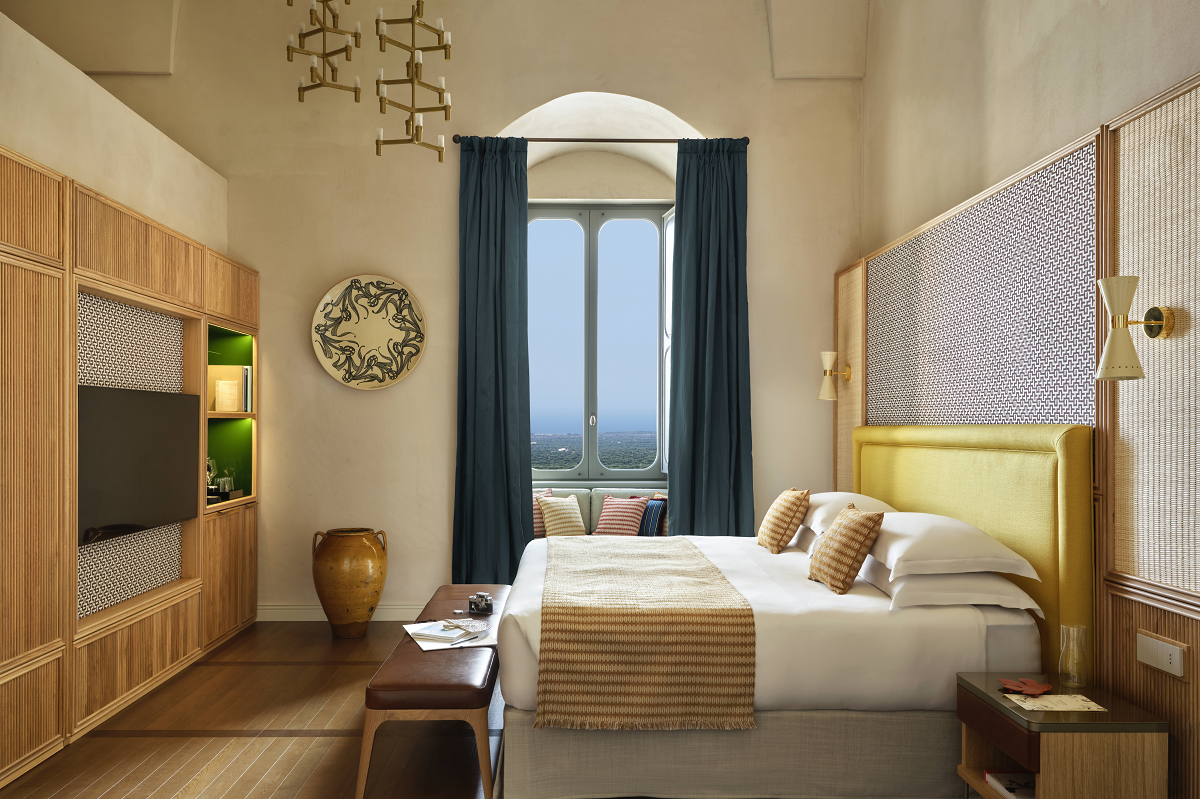 guestroom in Villa Ostuni with views across olive grove