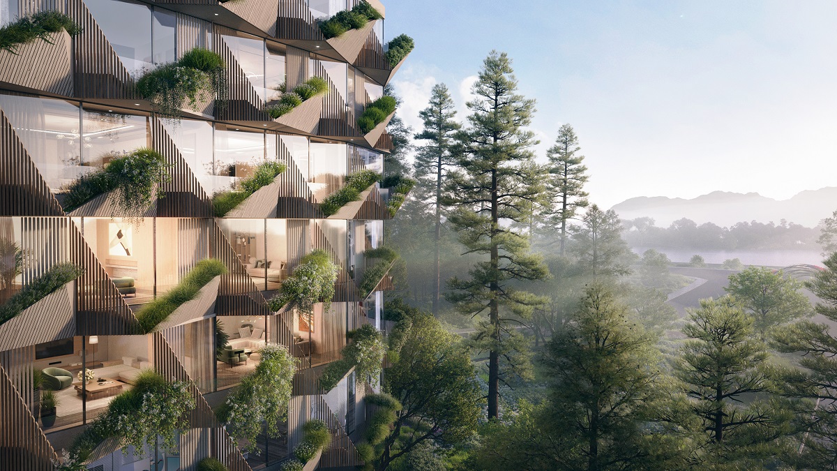 exterior facade and misty view over forest HAUS Da Lat
