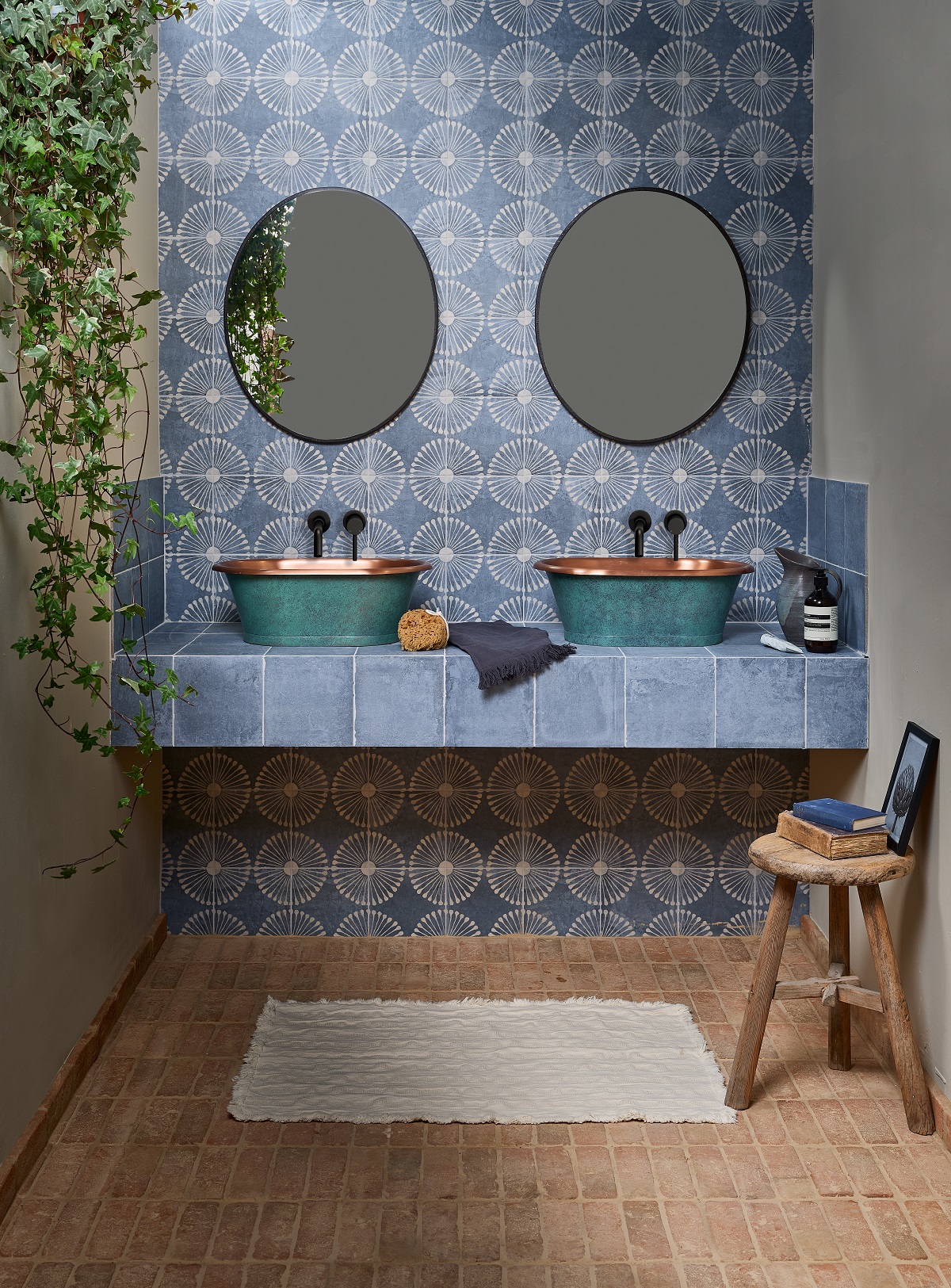 double vanity on tiled surface