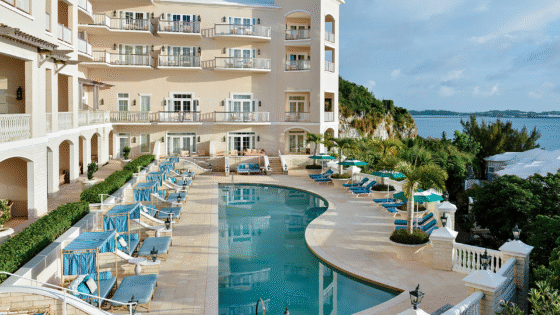 swimming pool and terrace at Rosewood Bermuda
