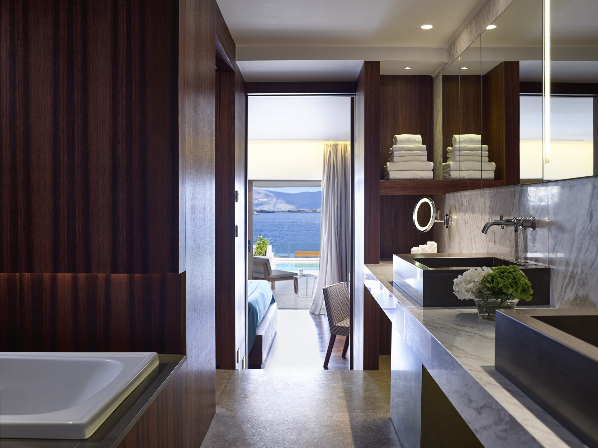 Views of the Aegean are visible throughout the Presidential suite at Elounda Peninsula
