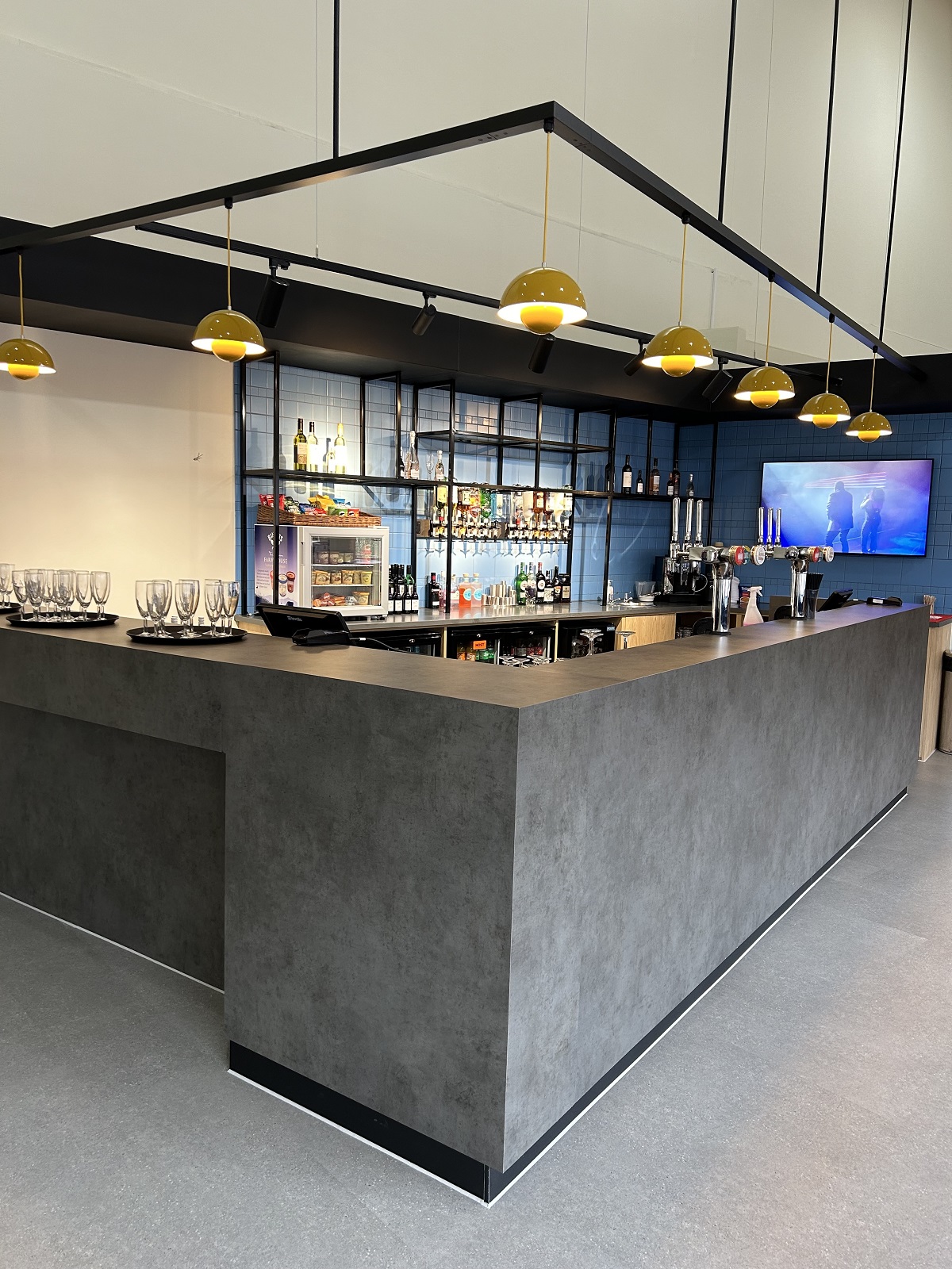bar area in Lichfield Garrick Theatre designed by Designs Unlimited using HIMACS from James Latham