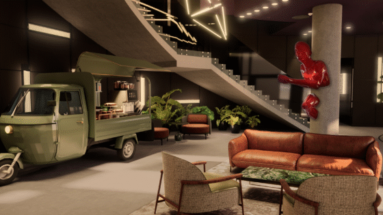 lobby with truck and seating in Radisson RED London Twickenham