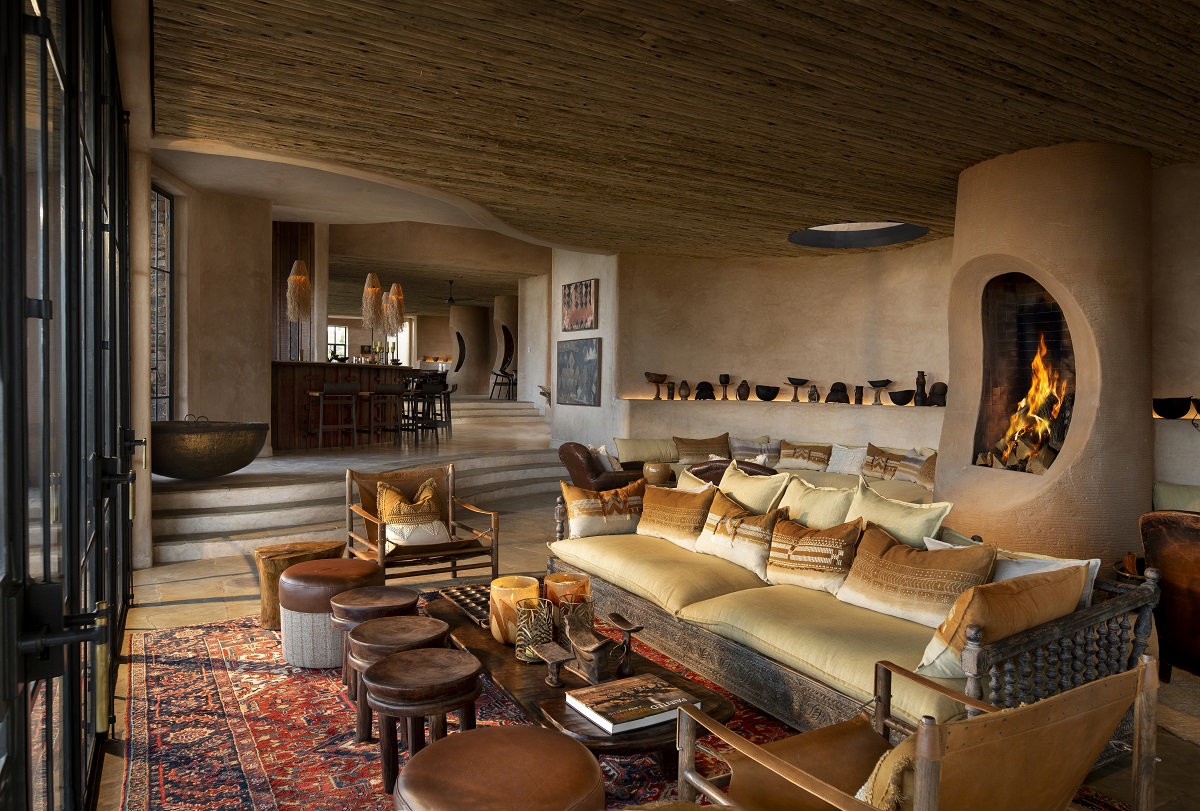 organic architectural details and shapes with couch and seating in suyian Lodge