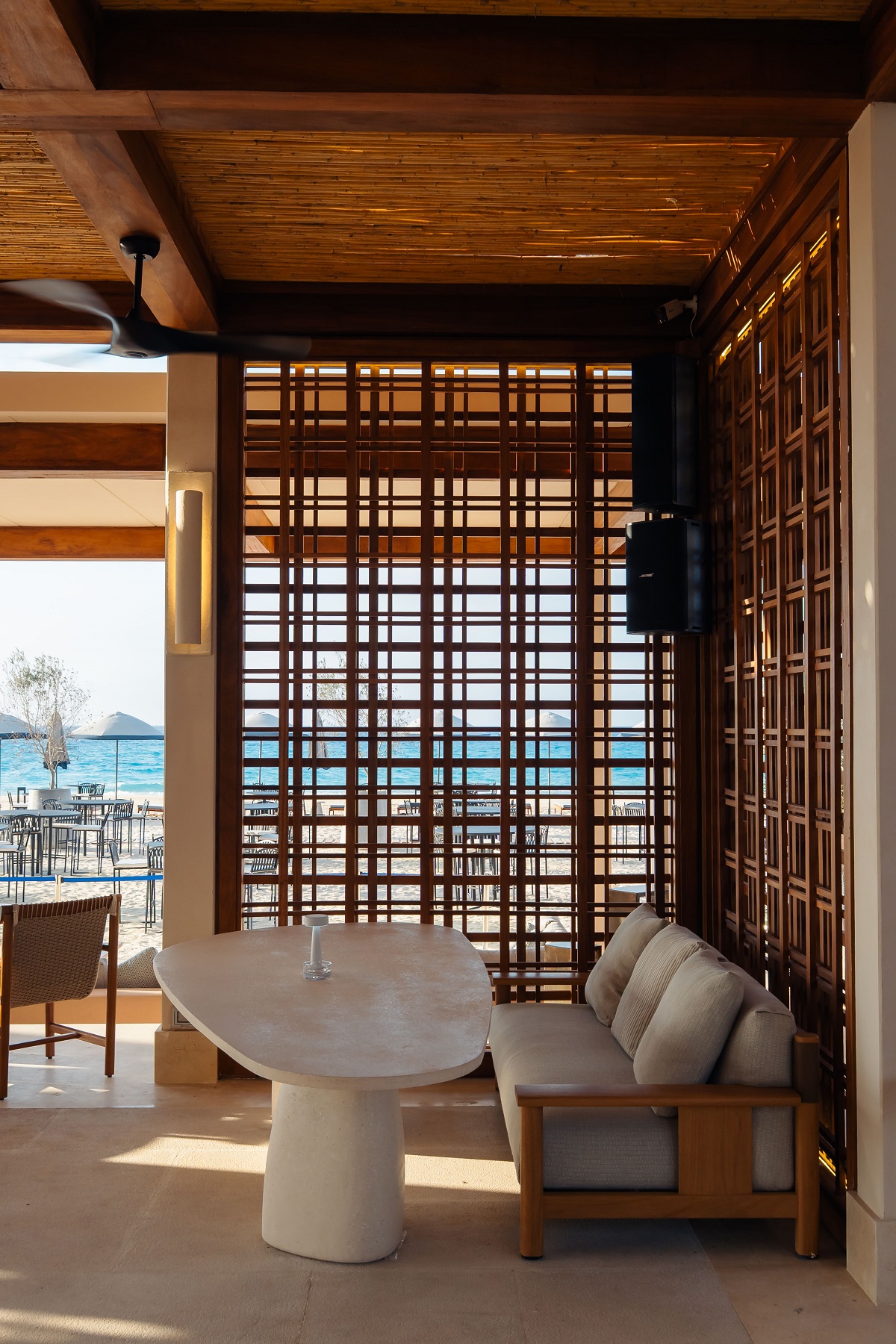 minimal organic white table and chairs in Nobu North Coast Egypt
