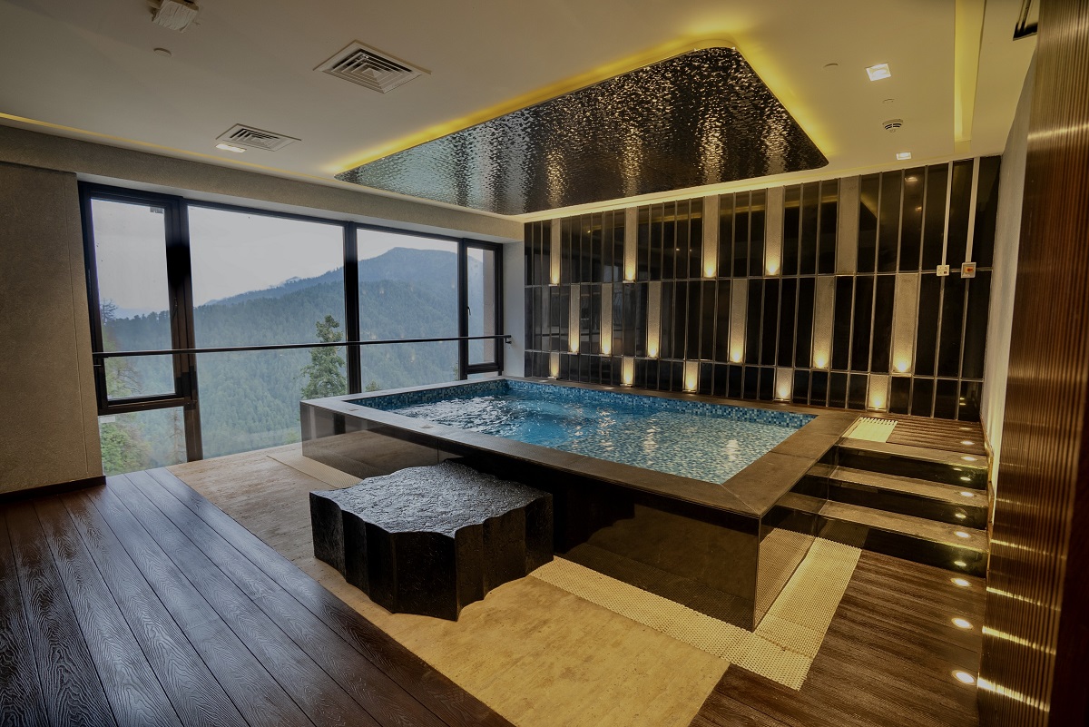 indoor swimming pool with mountain view in Pakistan