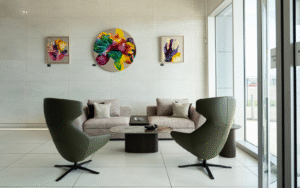 Danish design chairs in the Harrods aviation lounge, by BoConcept