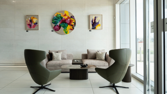 Danish design chairs in the Harrods aviation lounge, by BoConcept