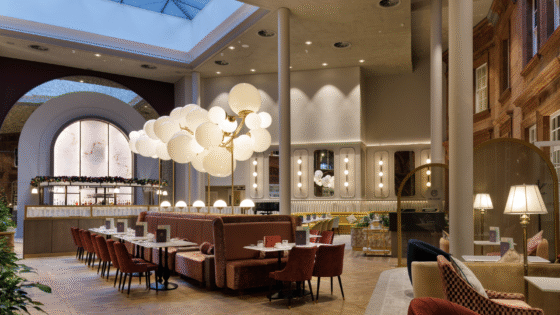 The Court restaurant at The Caledonian Edinburgh hotel with lighting by Northern Lights