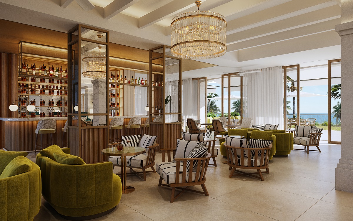 view from lobby across into hotel bar