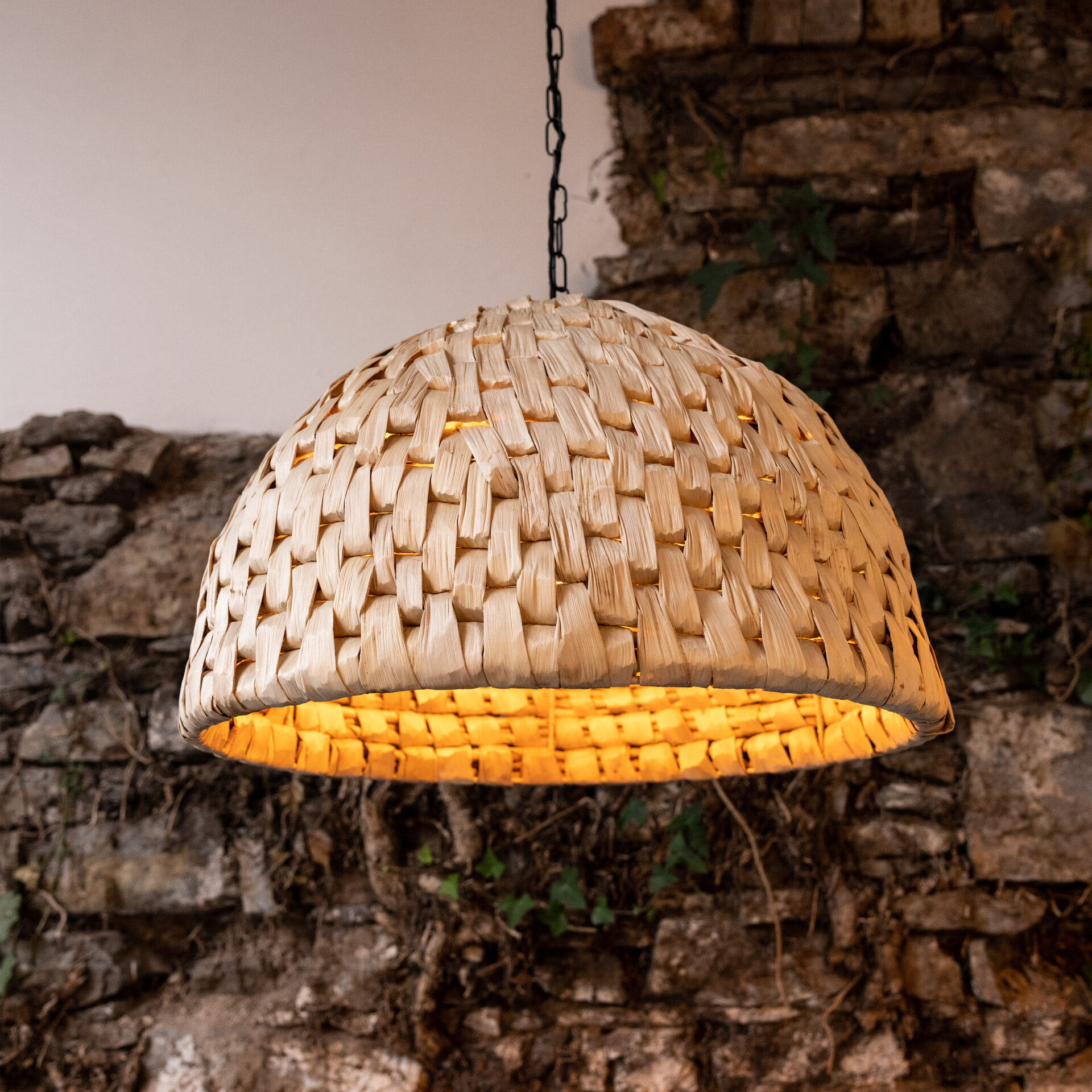 Woven rattan dome lampshade