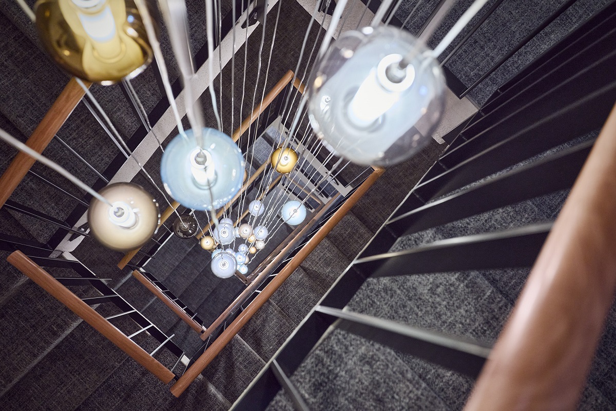 A constellation of 81 hand-blown STARGLOW lights by ELOA in BelArosa chalet