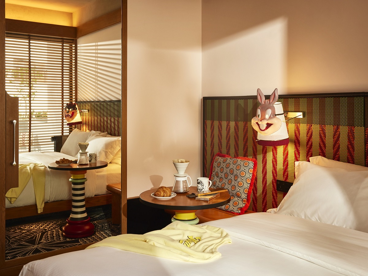 double guest room with comic mask lights MAMA SHELTER Singapore 