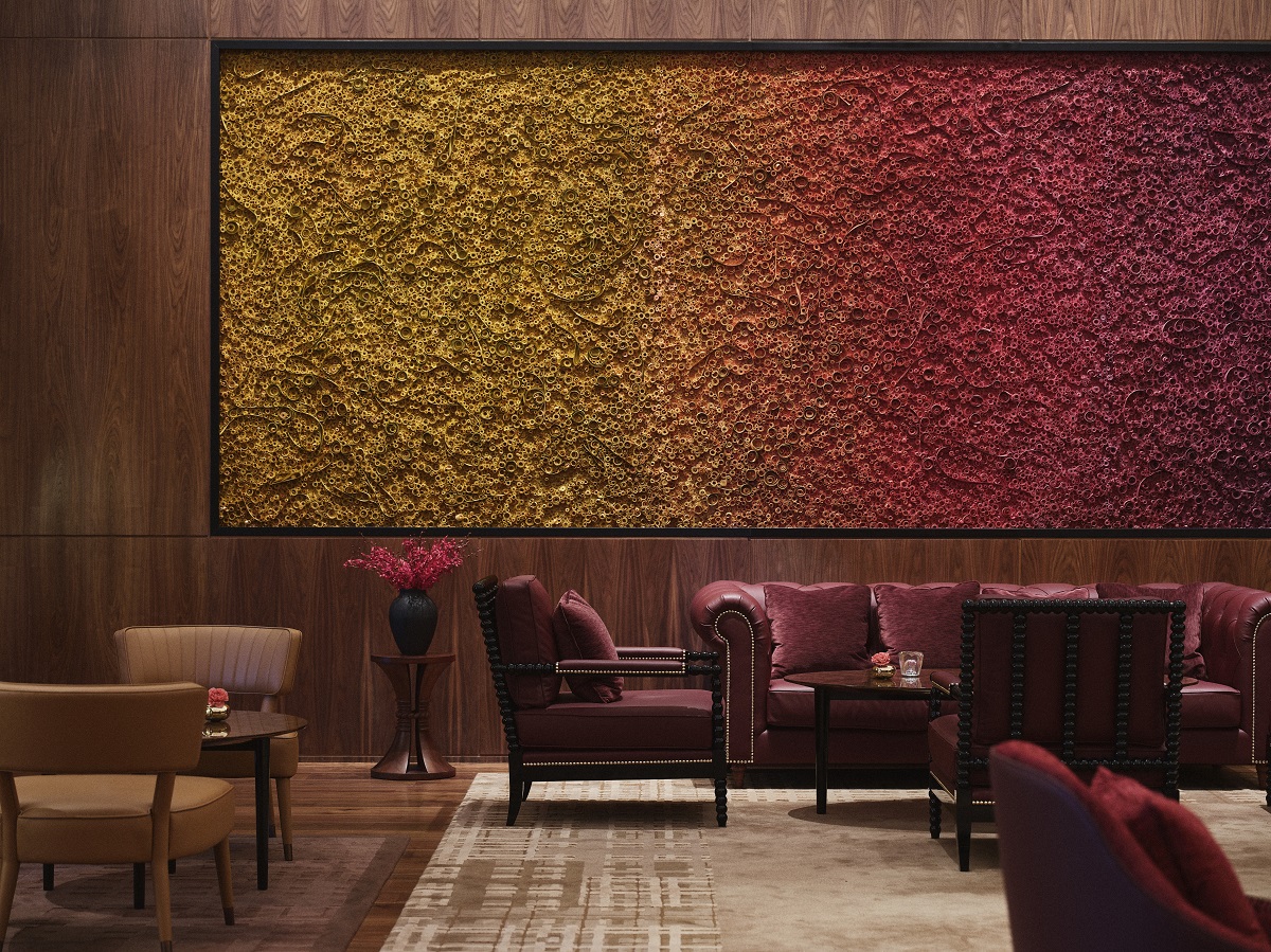 seating and art in none elms bar lounge Park Hyatt London River Thames 