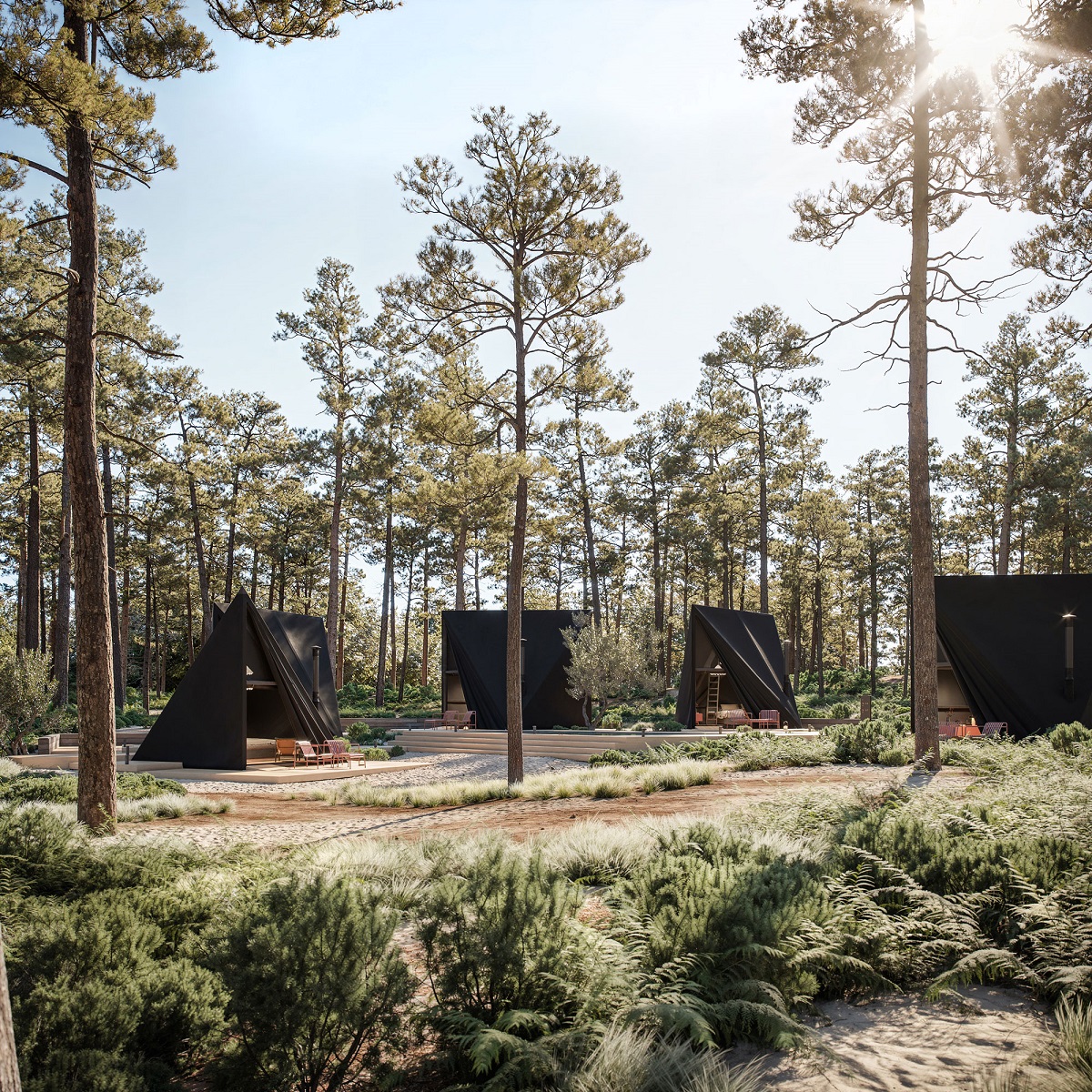 Nokken softshell tents in woodland clearing