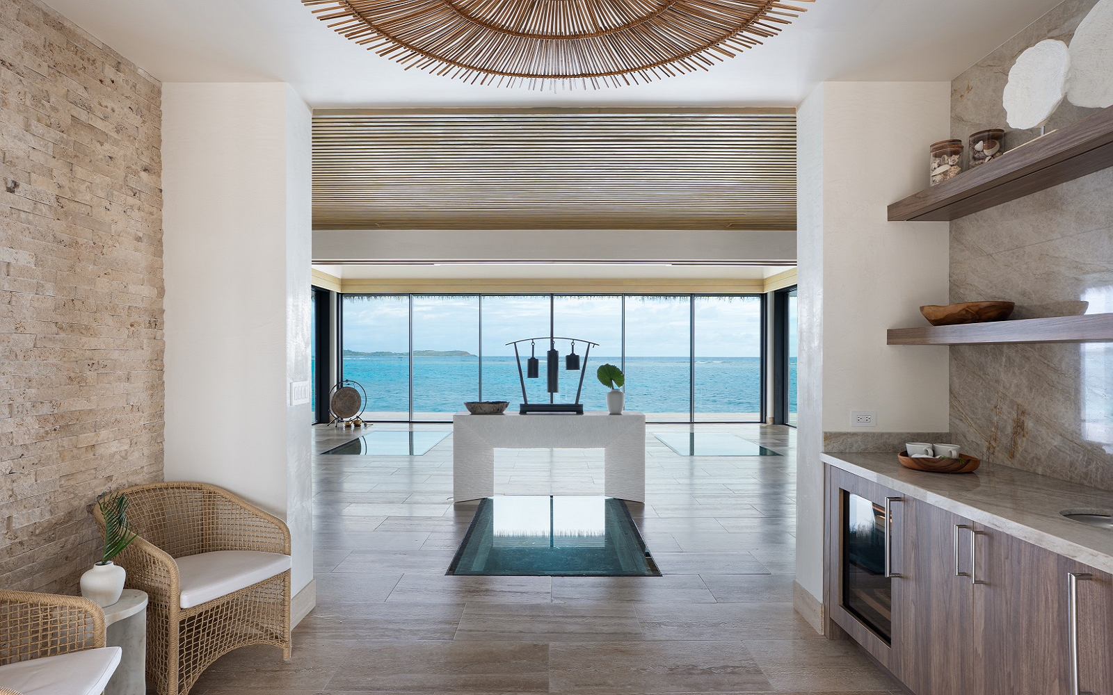 view through overwater Sundara Spa + Studio designed by OBMI