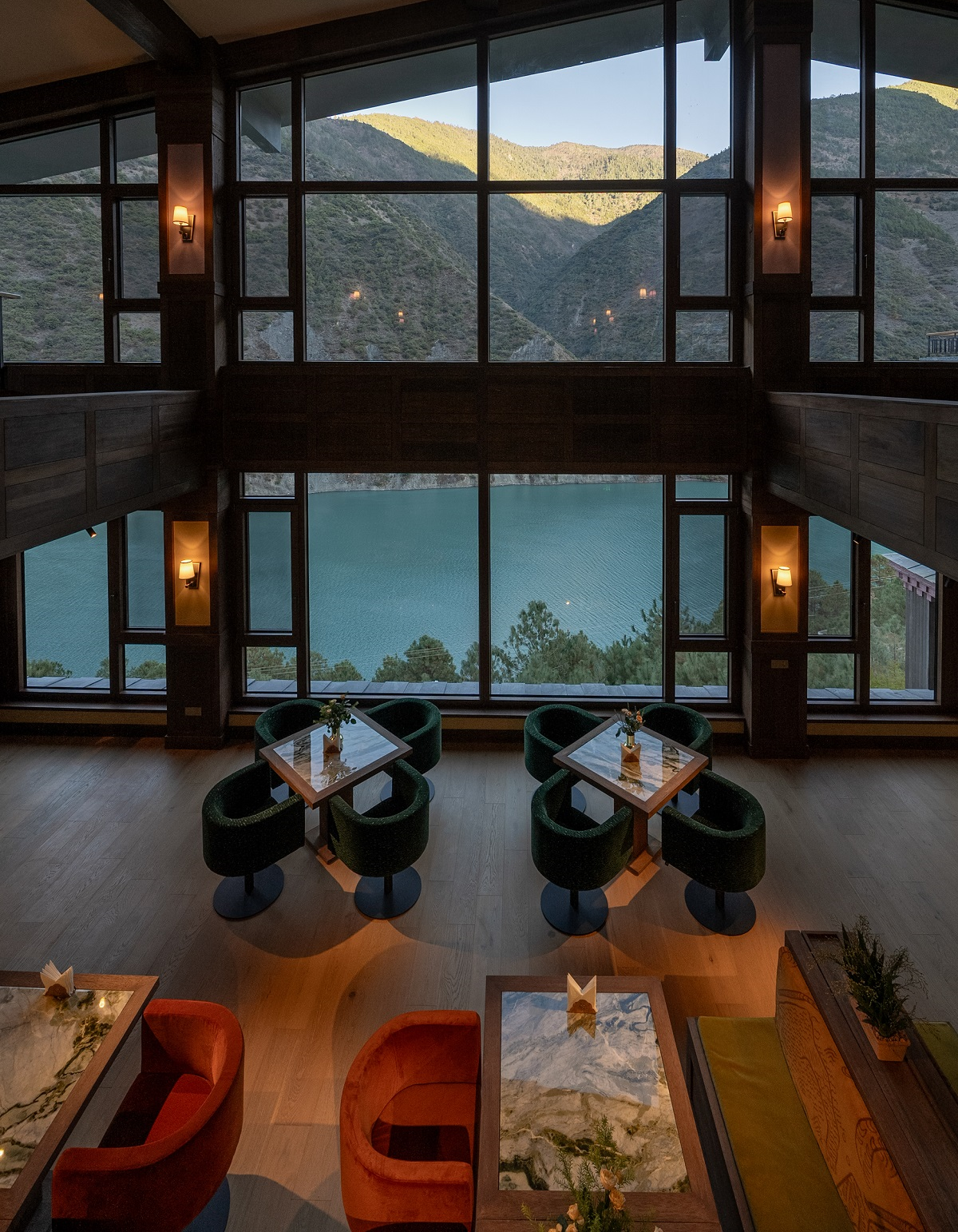 hotel restuarant with river view in Songtsam Lodge Cizhong, a new boutique wine hotel.