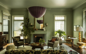 colour drenched green in Savannah boutique hotel lounge The Douglas