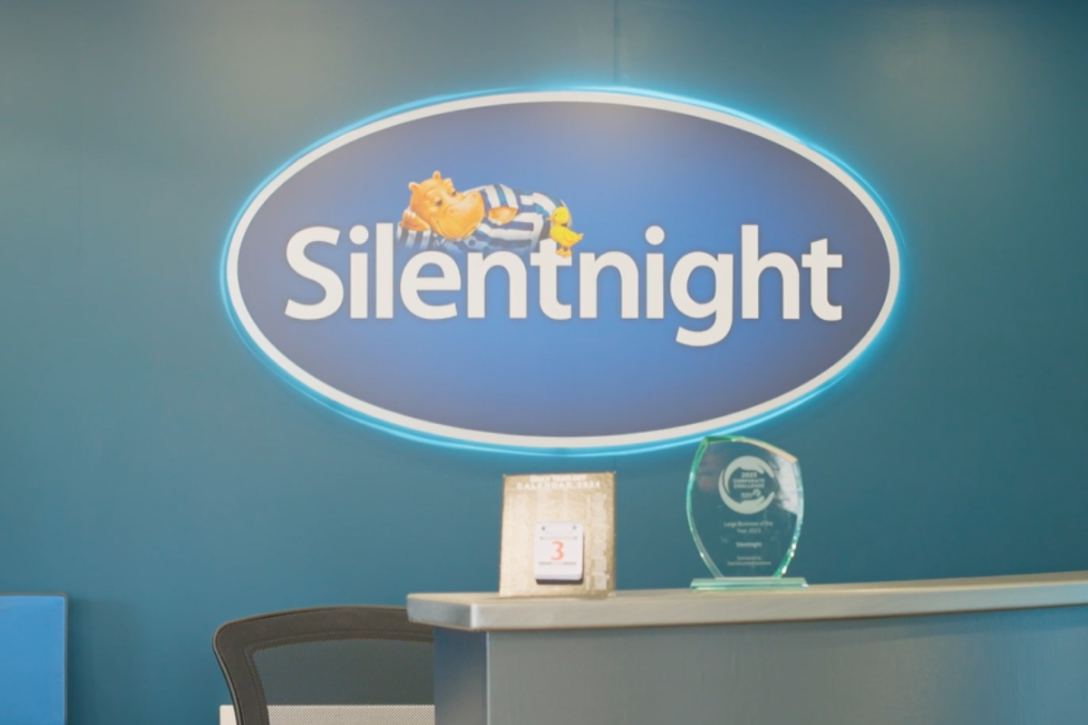 Silentnight logo above desk in factory reception