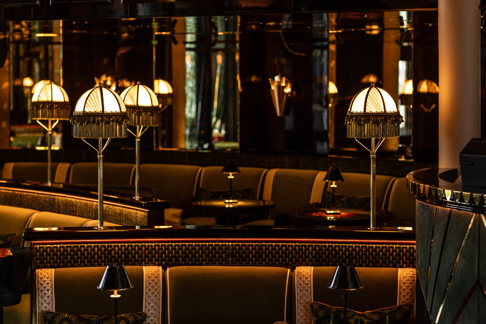 Bund Lounge fixed table lamps at Shanghai Me London restaurant