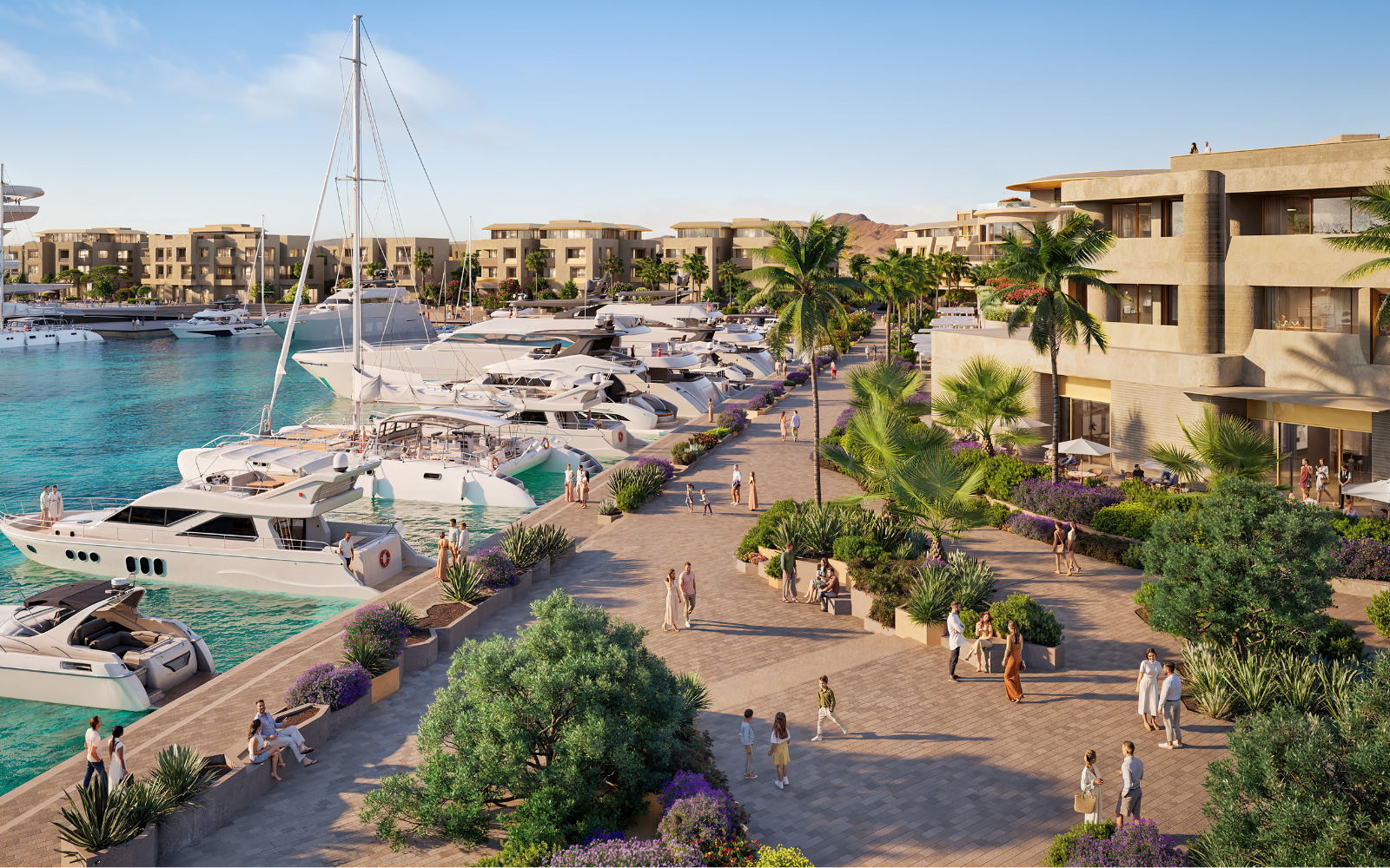 Promenade along yacht harbour at AMAALA