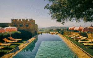 Blue tiled infinity pool at Casa Newton