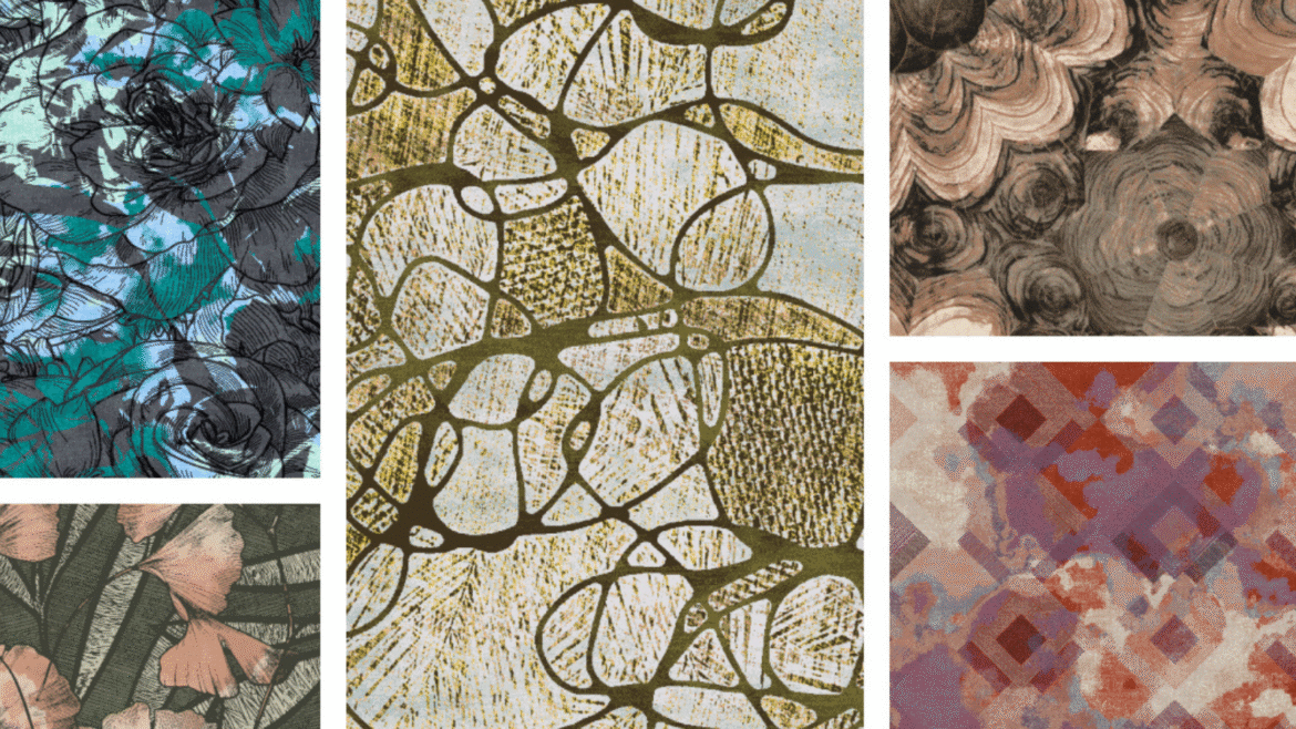 Collage of the latest Modieus launch of flooring, which centres around nature