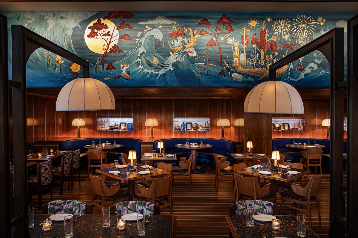 Seahorse restaurant and bar with bespoke wallpaper