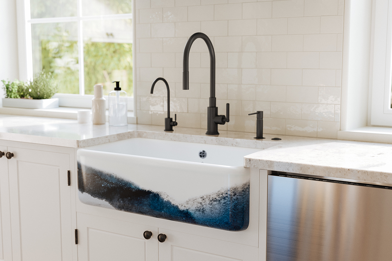 Shaws of Darwen Butler 800 Sink with Gallery Elements Design in Blue