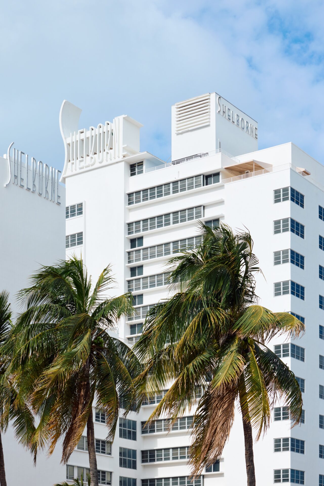 White art deco architecture of the Shelborne Hotel