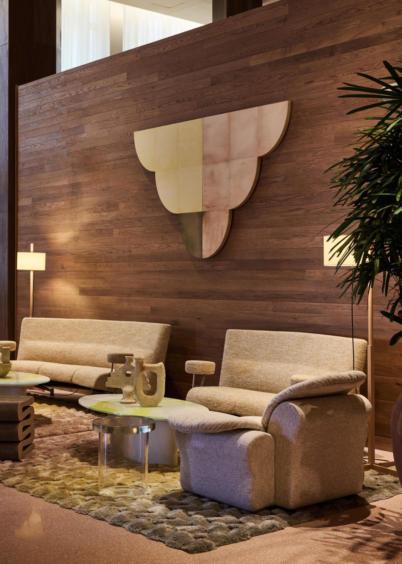 Wood panelled room with folk art on wall of Shelborne Hotel