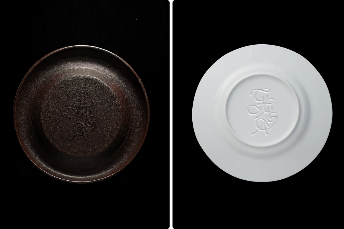 Black and white plate designs for Chaga restaurant at Faubourg 21