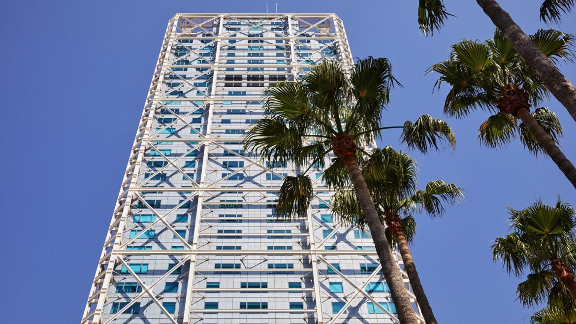 looking up at facade of Hotel Arts Barcelona