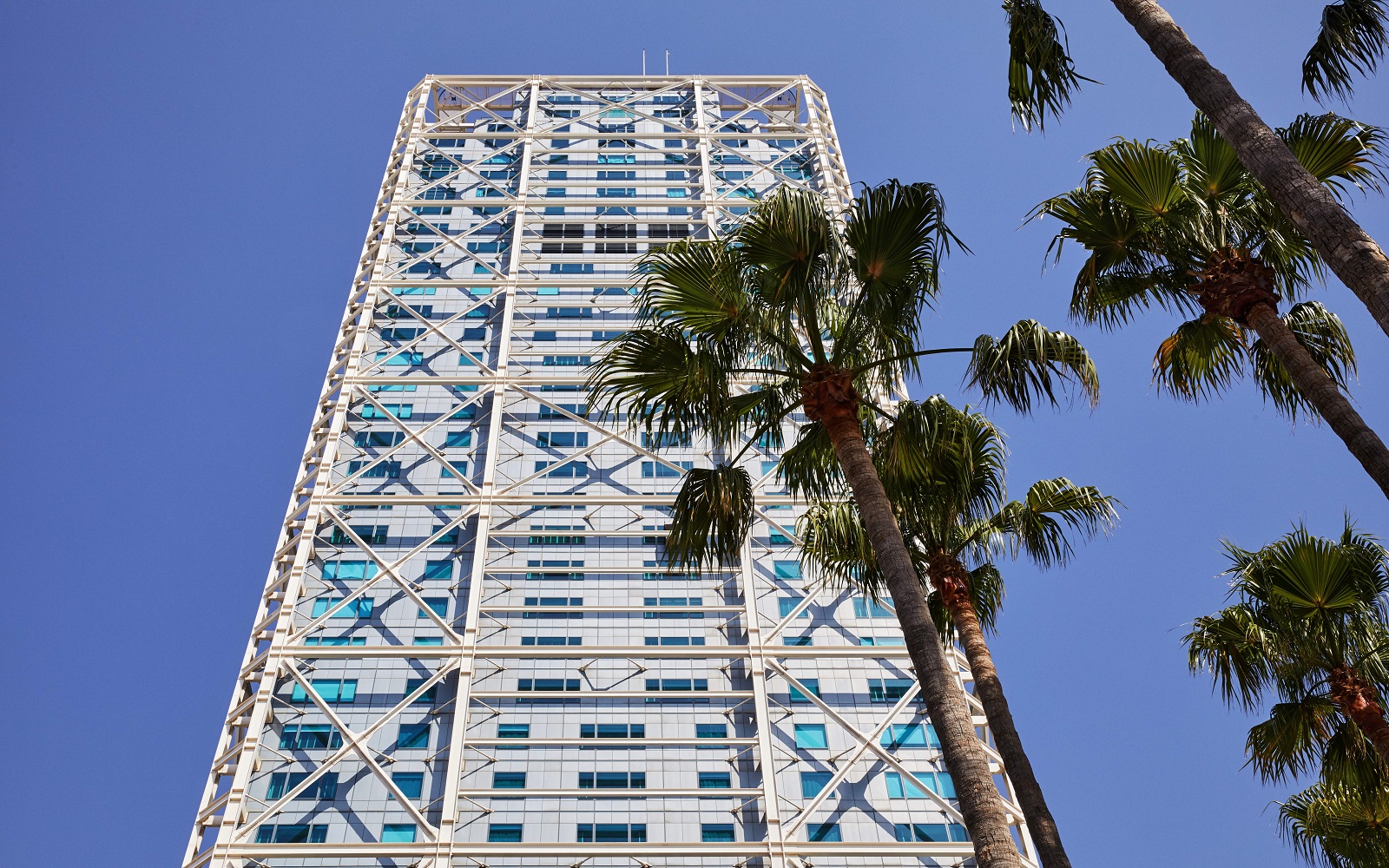 looking up at facade of Hotel Arts Barcelona