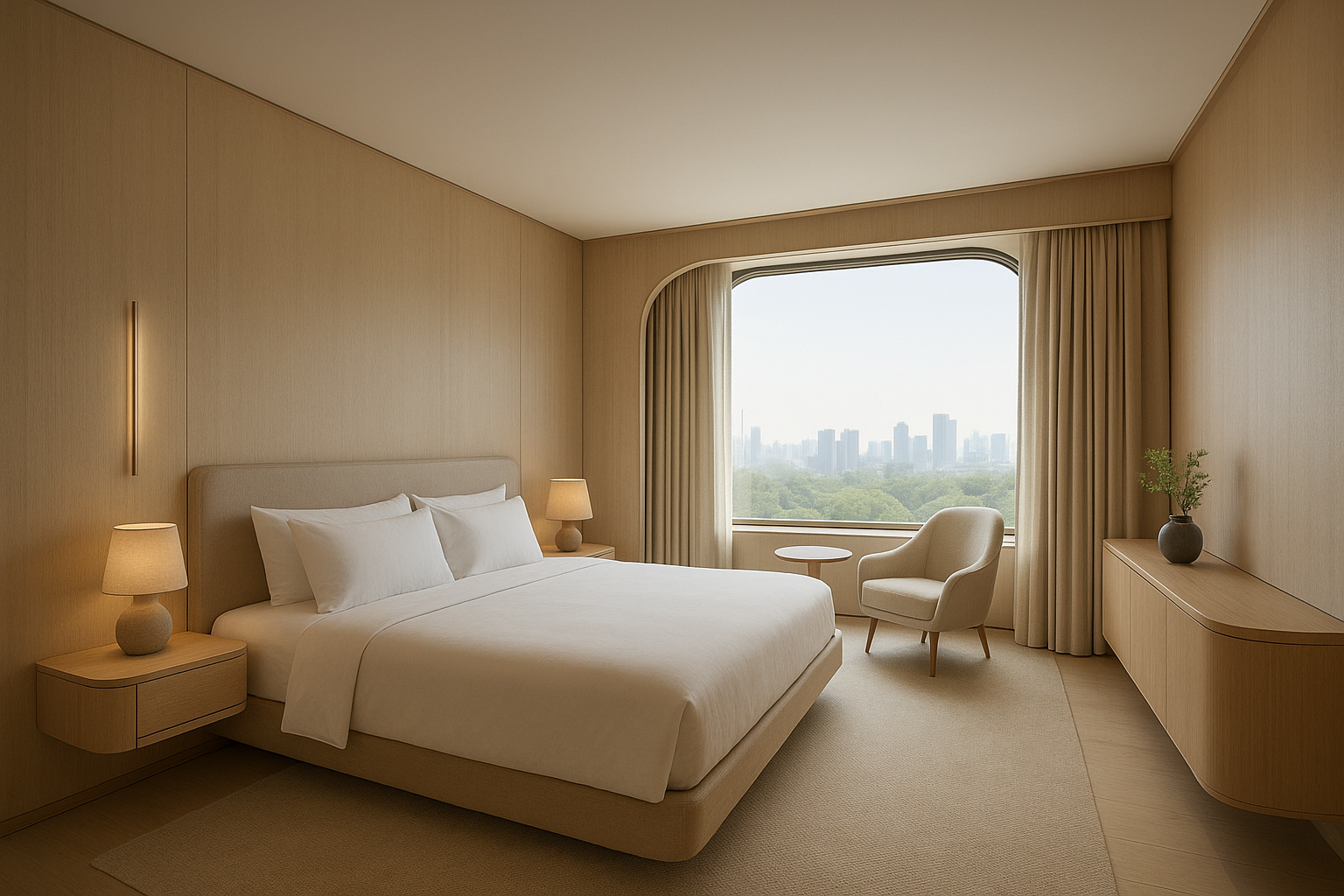 AI image of hotel guest room once quiet technology has been described