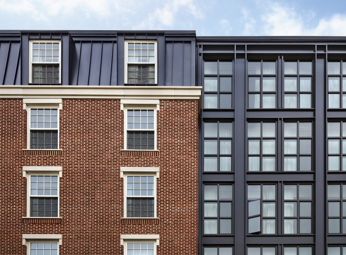 metal and glass facade alongside traditional brick in Graduate Princeton