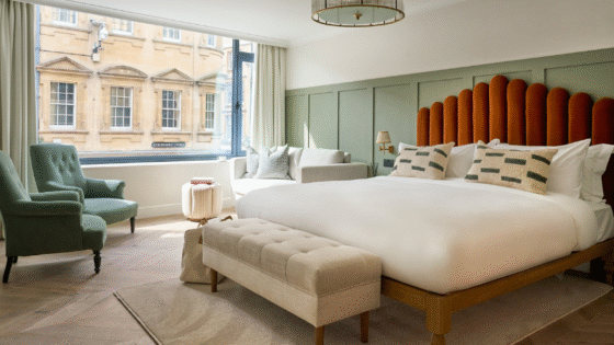 Elegant bedroom at The Store Oxford featuring a Hypnos mattress and contemporary design inspired by heritage luxury.