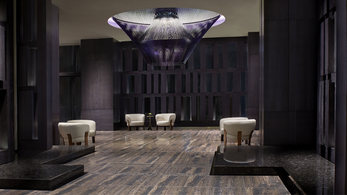 black and grey zen entrance to JW Marriott Tokyo design by Yabu Pushelberg