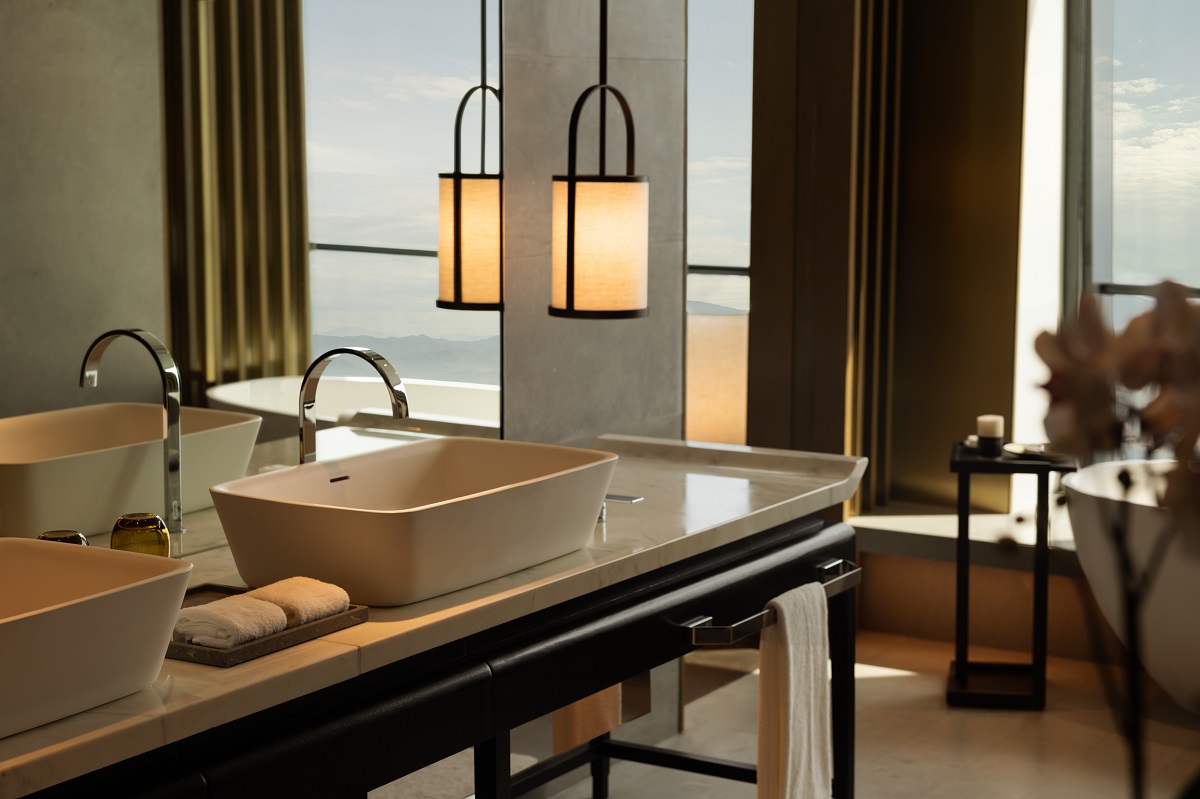 Park Hyatt Kuala Lumpur bathroom detail with suspended light above vanity