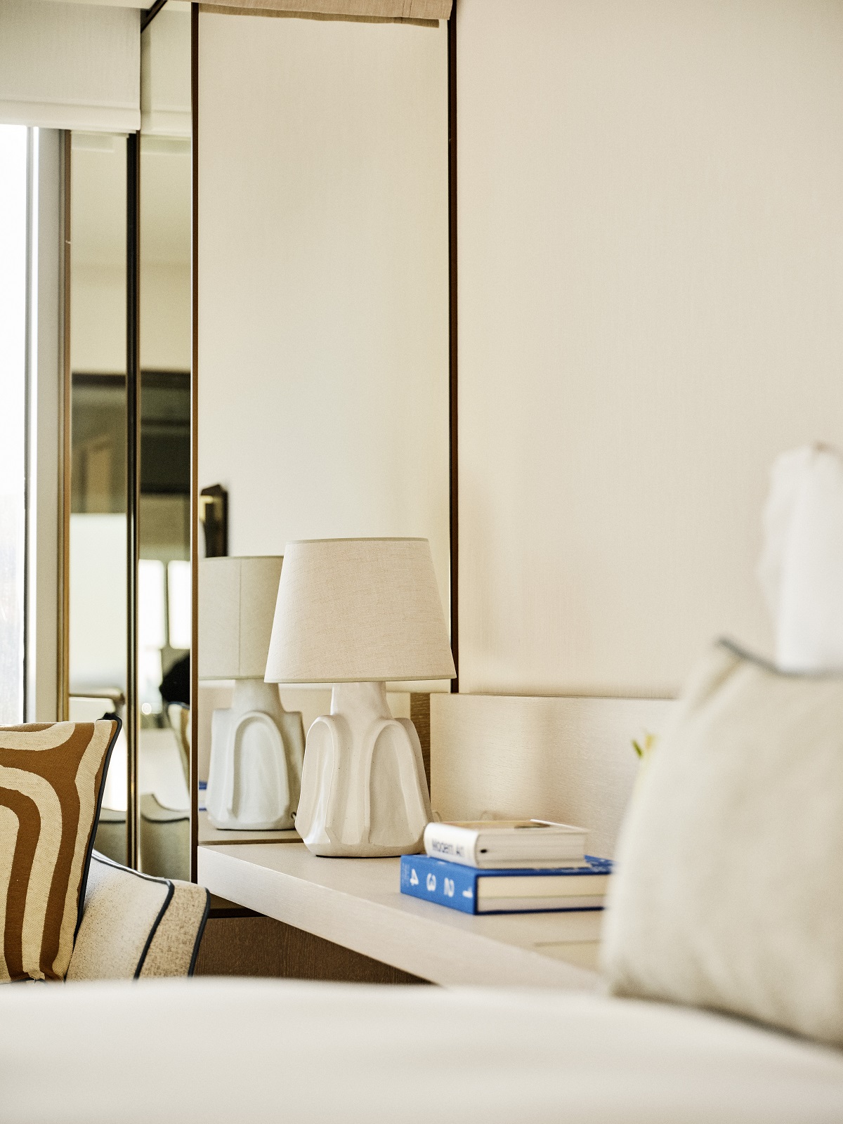 view into shelfscape in hotel guestroom